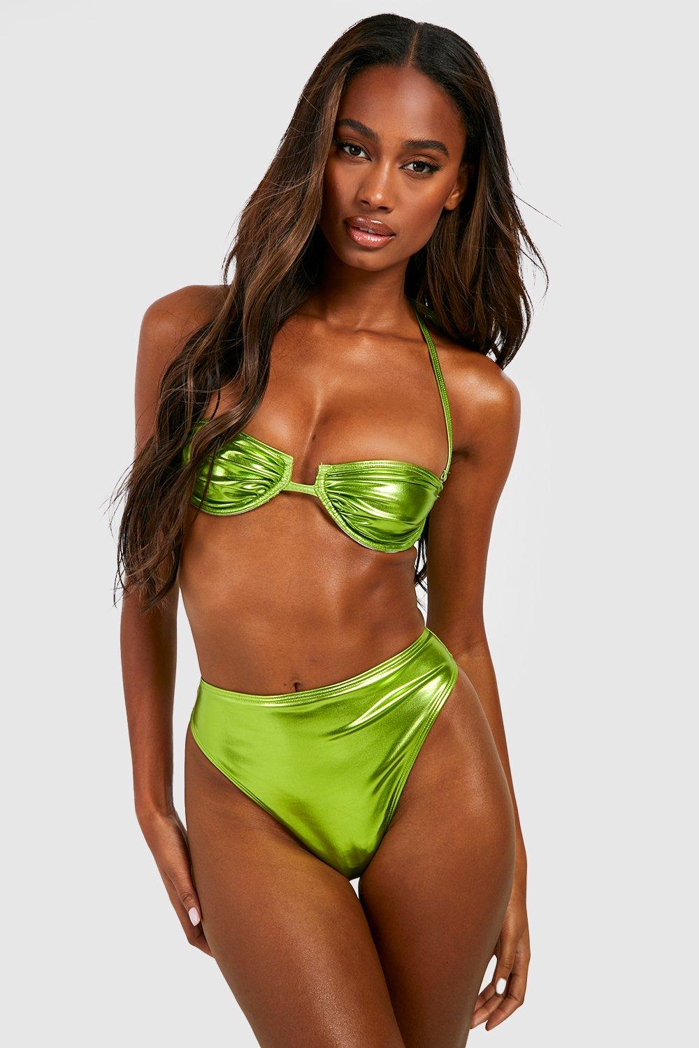 Metallic High Waist High Leg Bikini Brief boohoo